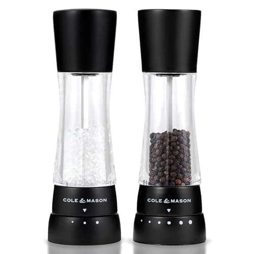 Image of Cole & Mason Derwent Salt and Pepper Mills, Adjustable Grind Settings, Gourmet Precision+, Matt Black/Acrylic, 190 mm, Gift Set, Includes 2 x Salt and Pepper Grinders