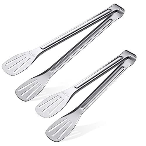 Image of Kitchen Tongs(9'')-304 Easy to Clean-Food Safe Stainless Steel Cooking Tongs,Salad,BBQ,Serving,Frying Tongs Utensils,Kitchen Gift etc,Easy Grip Best Sturdy Tongs,Non Stick. (9&12inch)