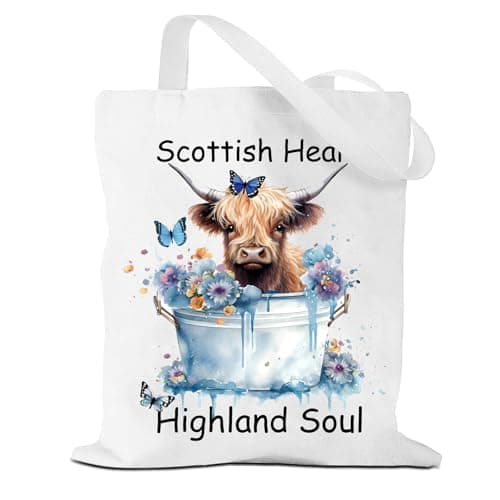 Image of NANYUAYA Highland Cow Canvas Tote Bags for Women Highland Cow Gifts Reusable Animals Themed Shoulder Bags Double-Sided Print Cloth Bag Foldable Shopping Bag for School Work Travel Grocery