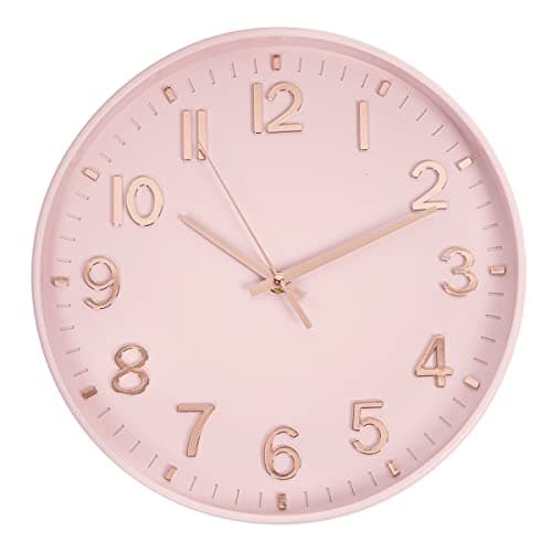 Image of HZDHCLH Wall Clock 12 Inch Silent Non Ticking Clock for Living Room Bedroom Kitchen Office (Pink-Rose Gold)