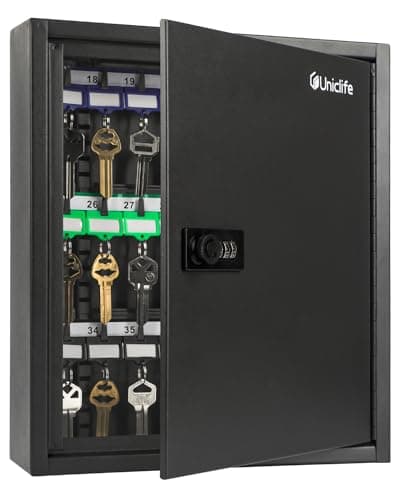 Image of Uniclife 40 Position Key Cabinet with Combination Lock Resettable Black Security Storage Box Steel Key Organizer with Adjustable Racks Colorful Key Tag Labels and Hooks