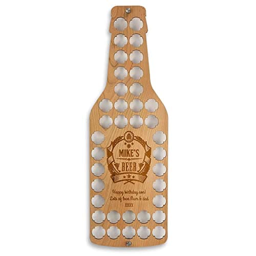 Image of Personalised beer bottle cap top collector. Wooden wall plaque for home bar man cave or den. Unique gift for him. Father's day