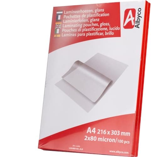 Image of Albyco A4 Laminating Pouches - 160 Micron (2x80 microns) - 100 Pieces - Glossy Transparent