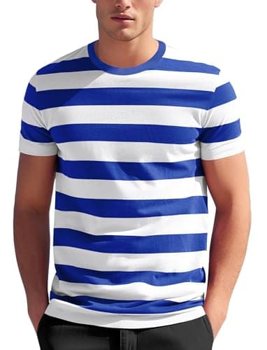 Image of Zengjo Striped T Shirts for Men Short Sleeve(Blue White,L)