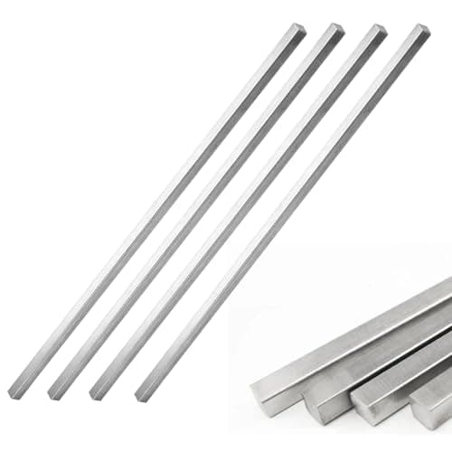 Image of 4 Pack 1/4" x 1/4" x 12" Square Steel Bar Precision Key Stock Cold- Drawn Metal Bars for Gearbox Coupling, Silver Tone