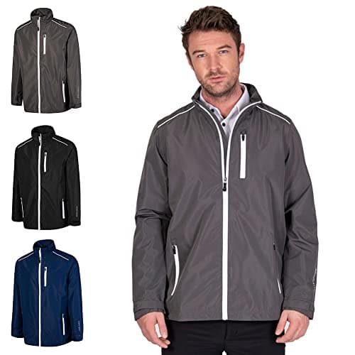 Image of Island GREEN Essentials Mens Golf Full Zip Waterproof Jacket, Charcoal/White, 3X-Large