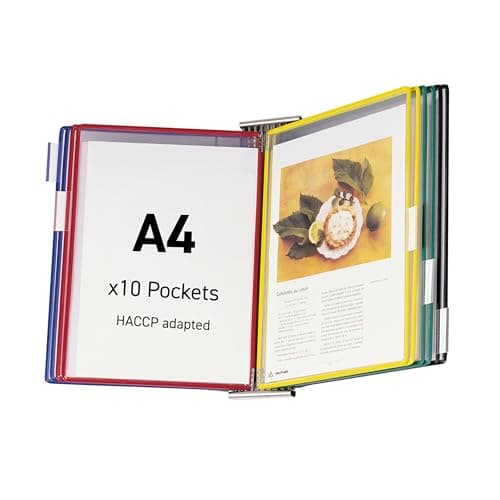 Image of Tarifold A4 Stainless Steel Wall Display with 10 Pockets - Assorted Colours