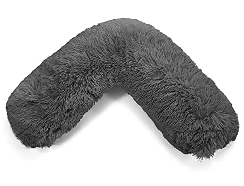 Image of Teddy V Shaped Complete V Pillow or V Case Only For Neck Maternity Back Support Soft Warm Plush Cosy Fleece V Shape Cover (Teddy Cuddles Charcoal, Teddy Cover Only)