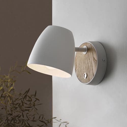 Image of White Wall Light for Bedroom,Vintage Wood Wall Lamp with Switch,E27 Aluminum Lampshade Rotating,Modern Indoor Wall Sconce Light for Beside,Living Room,Kitchen,Hallway,Bathroom,Storeroom,Reading Lamp