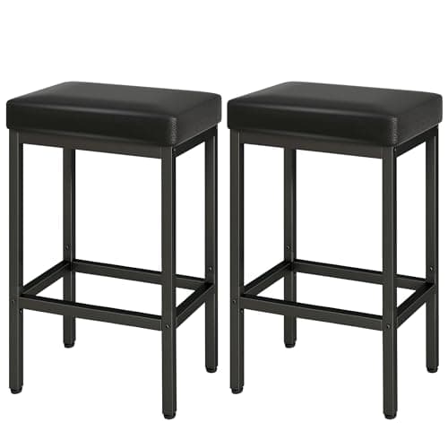 Image of YMYNY Bar Stool Set of 2 - 66 cm Black PU Leather Seats with 6 cm Thick Cushion and Metal Base for Kitchen Counter, Island Counter, Pub, HBS513B