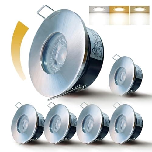 Image of Sweier Recessed Ceiling Lights, 5W Dimmable Downlights, Warm 3000K Natural 4000K Cool 6000K Living Room Spotlights, IP65 LED Downlights Ceiling, Nickel, Cut Φ68-75mm, 6 Pack