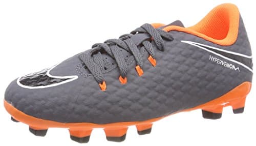 Image of Nike Jr Phantom 3 Academy Fg, Unisex Kid's Football Boots, Grey Dark Grey White Total Orange 081, 3 UK (35.5 EU)