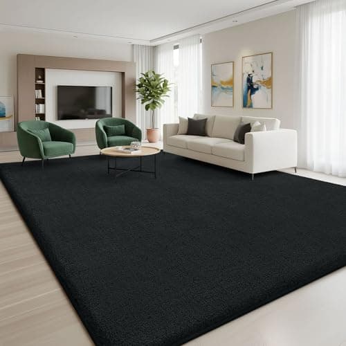 Image of Homaxy Modern Rugs Carpet Living Room, Soft Shaggy Non-Slip Non-Shedding, Fluffy Washable Large Rug for Bedroom Hallway, Easy Care Home Decor, 240x340cm, Black