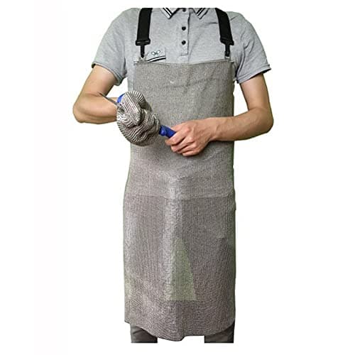 Image of Apron Butcher's stainless steel Chainmail cut resistant apron, Safety work bib and stab resistant apron with adjustable shoulder straps (Color : Silver, Size : 55x60cm/21.65"x23.62")