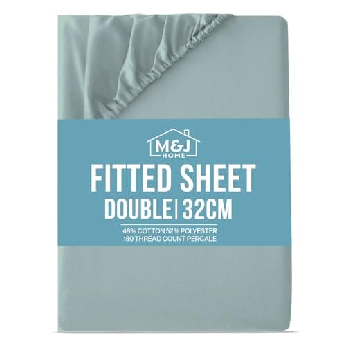 Image of M&J Home Double Bed Deep Fitted Sheet Duck Egg - Extra Deep Pocket 32cm (12.5 inch) - 180 Thread Count Percale - 48% Cotton 52% Polyester - Crisp Breathable Comfort - OEKO-TEX Certified