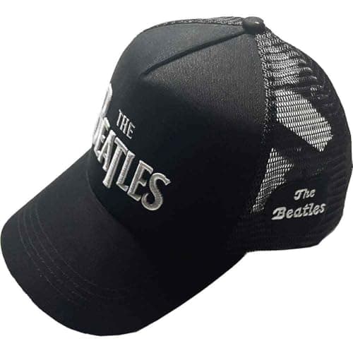 Image of The Beatles Baseball Cap Drop T Band Logo and Apple Official Black Trucker One Size