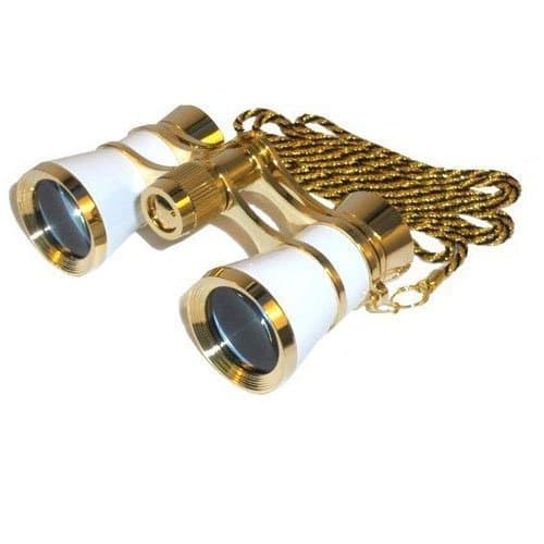 Image of HQRP 3 x 25 Opera Binoculars/Theater Glasses w/Crystal Clear Optic (CCO) White pearl with Gold Trim w/Necklace Chain