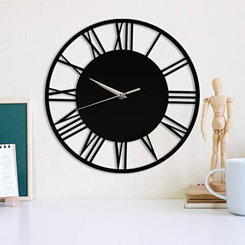 Image of WALPLUS 30cm(11.8") Diameter Acrylic Gloss Roman Wall Clock Black Home DIY Decoration Office Accessories Minimalist Design Bedroom Decor Stylish Living Room Gift Ideas Lightweight