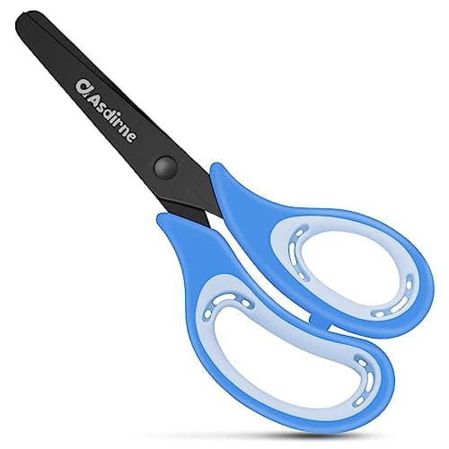 Image of Asdirne Kids Scissors, Safety Children Scissors, Craft Scissors with Blunt Tip Stainless Steel Blades and Soft Grip, Great for Home and School, Blue, 13.5cm