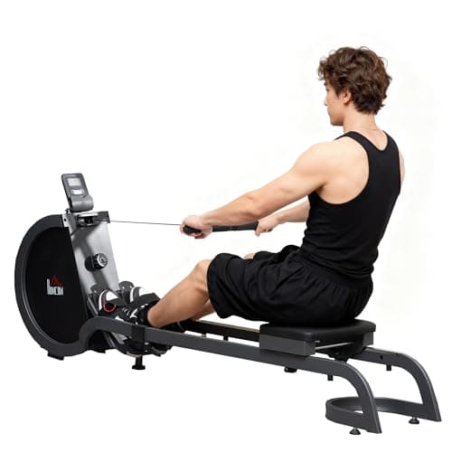 Image of HOMCOM Folding Rowing Machine with 16-Level Adjustable Magnetic Resistance, Aluminium Side Rail, Digital Monitor, Cardio Workout Rower, 130kg Weight Capacity for Home, Gym, Office