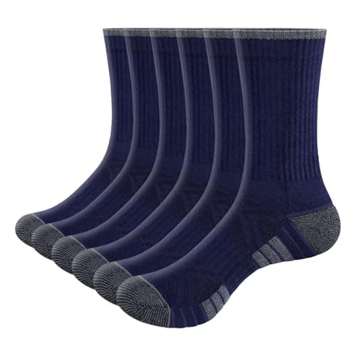 Image of YUEDGE Mens Socks Moisture Wicking Anti Blister Cushioned Gym Tennis Training Athletic Sports Socks Anti-Odor Work Socks Thick Navy Blue Cotton Socks For Men, Size 6-10, Multipack, 6 Pairs
