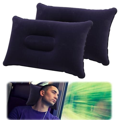 Image of Fascetta Inflatable Pillows for Camping Travel 2pcs Small Air Pillow Soft Flocked Surface Portable Water Resistant Ultra Light Blow Up Pillow for Beach Sunbathing Fishing Car Airplane Office