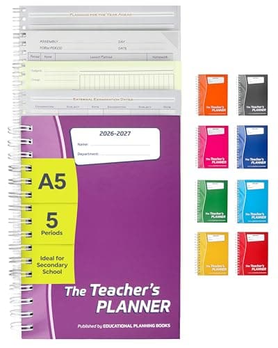 Image of Educational Planning Books - The Teachers Planner 2026-2027 for Secondary School – A5 – Five Period Day – Page-a-Day & Undated, with Dedicated Pages for Year Planning, Exams, Marking and more (TP15-P)