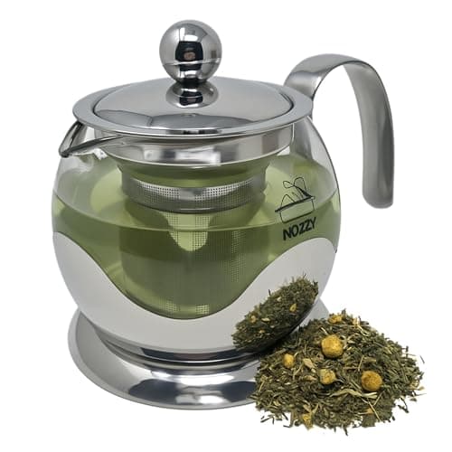 Image of Nozzy Glass Teapot with Stainless Steel Infuser, 800ml Borosilicate Tea Pot, Clear Modern Design with Strainer for Loose Tea, 4-6 Cups