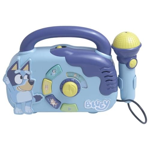 Image of Bluey Boombox Sing-Along Toy with Flashing Lights, Microphone, and Songs, Blue