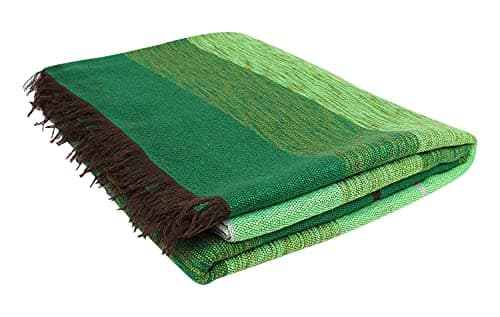 Image of ESSENCE OF MOROCCO Moroccan Throw Blanket Bedspread Sofa Cover Handwoven. Cotton, Wool and Sabra Silk 106 in x 67 in / 270 cm x 170 cm (Green)