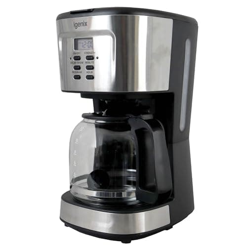 Image of Igenix 1.5L Coffee Maker, 900W, LCD Display, 24 Hour Programmable Timer, Delay Brew, Keep Warm, Anti-Drip, Dishwasher Safe Glass Carafe, Stainless Steel, IGCM01250SS
