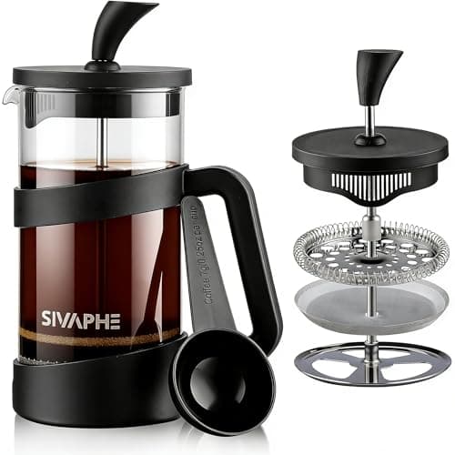 Image of Sivaphe French Press Coffee Maker 350ml, Cafetiere Coffee Plunger Black 12oz 1-2 Cup, Small Tea Press Borosilicate Glass