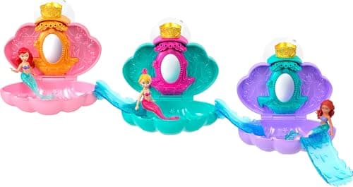 Image of Mattel Disney Princess Mermaid Bath Surprise Small Dolls & Accessories in Shell Playsets with Slides, Inspired by Disney Movies