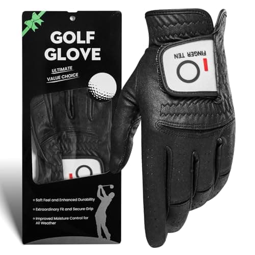 Image of FINGER TEN Golf Gloves Men Left Hand Rain for Right Handed Golfer Grip Weathersof 1 Pc, Mens Golf Glove Wear Resistant Comfort Soft Non Slip Flexible Durable (Black, M-L)