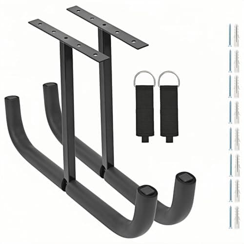 Image of Locawaya Overhead Garage Storage Hooks, Heavy Duty Double Ceiling Rack for Lumber Ladder Bikes Tires & Other Bulky Items (2, 42cm)