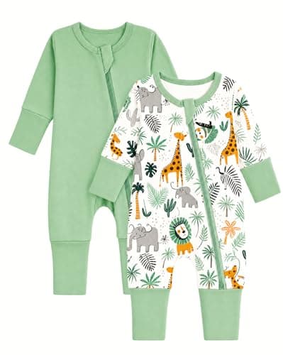 Image of WYTbaby 2 Pack Toddler Baby Sleepsuits for Boys Girls, Cotton Baby Sleepwear with Full Zip and Mitten Cuffs Newborn Clothes Pajamas for 12-18 Months