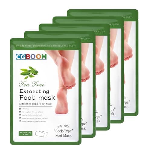 Image of 5 Pairs Foot Peel Mask, Tea Tree Foot Exfoliating Mask Socks Calluses Remover Dead Skin, Moisturizing Feet Peeling Mask for Dry Skin,Cracked Heels,Foot SPA Socks for Women and Men