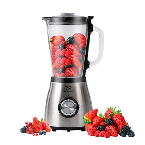 Image of SUPERLEX Blender 800W Powerful Smoothie Blender with 1.5L Glass Jug Stainless Steel Blades 2 Speeds Pulse Function Ice Crush Milkshake Maker Food Processor Mixer Grinder Easy Clean Jug Blender