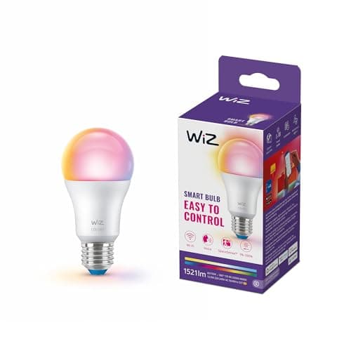 Image of WiZ Smart LED A60 Bulb, Tunable White and Full Color, E27 Base, 100W Equivalent, 2200-6500K, 1521 Lumens, Dimmable, Works with Alexa, Google Assistant, and Apple HomeKit, 1 Pack
