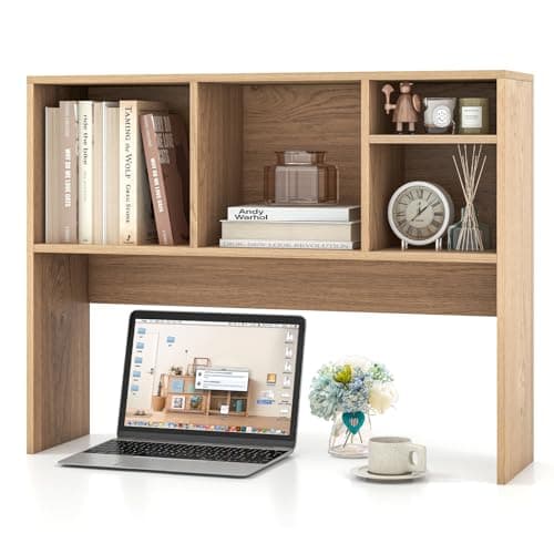 Image of COSTWAY Desktop Bookshelf, Wooden Countertop Storage Hutch Bookcase with Open Back Compartment, Free Style Tabletop Display Shelf Rack for Home Office (Natural, 94 x 25 x 73 cm, 4)