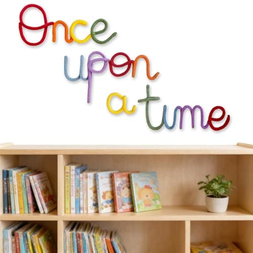 Image of Handmade Storytime Wall Sign-Knitted Wire Storytime Sign Reading Corner Sign Decor story time wall sign wire Letters Book Corner Decor for Kids Room Nursery & Playroom (Rainbow Once)