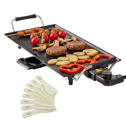 Image of Quest XL Teppanyaki Grill, Non Stick Electric Grill, Adjustable Thermostat, Includes 8 Wooden Spatulas, For Parties, Family Meals & More, 70cm x 23cm Cooking Plate
