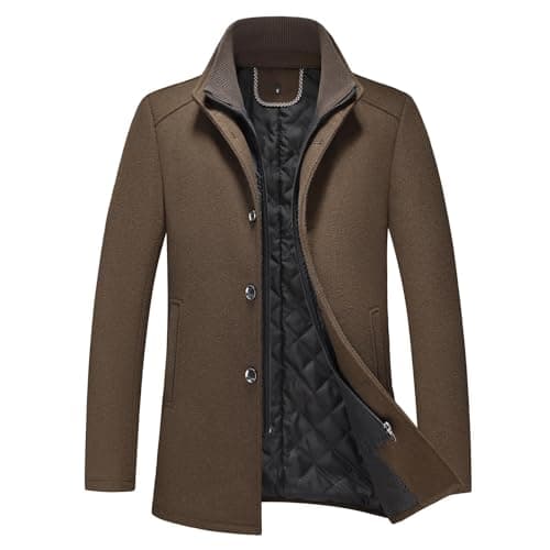 Image of KUDORO Mens Wool Blend Coat Winter Thick Overcoat Warm Pea Coat with Detachable Scarf Collar(Army Green,3XL)