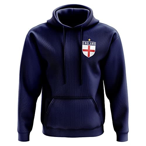 Image of England Hoody for Men - England Flag Badge Retro Hoodie, Football Country European 2022 Supporters Red White Lion Gift Him, 2021 English Tournament Footy Soccer Hood, Navy, XL