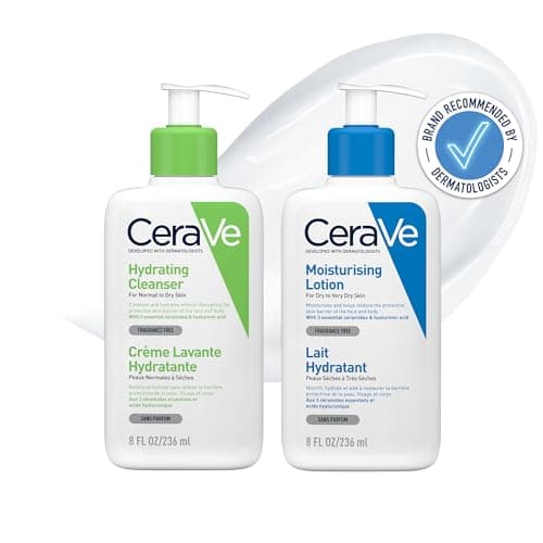 Image of CeraVe Face & Body Routine for Dry Skin, Hydrating Cleanser & Moisturising Lotion 236ml x2