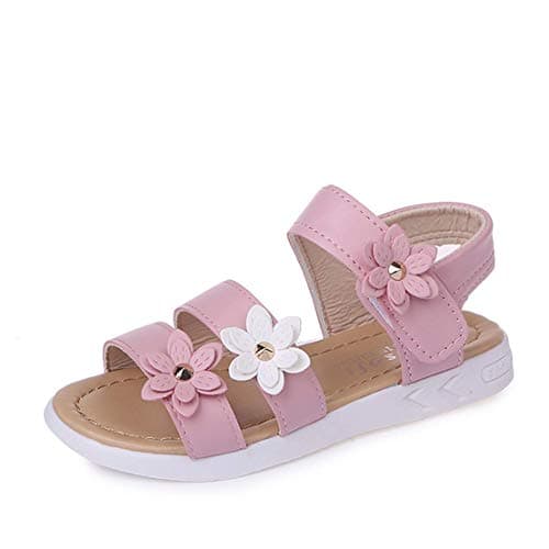 Image of QZBAOSHU Girls Sandals with Three Pearls Flowers Leather Shoes Sandals for Little Girls 11.5 UK Child/Tag 30 1-Pink