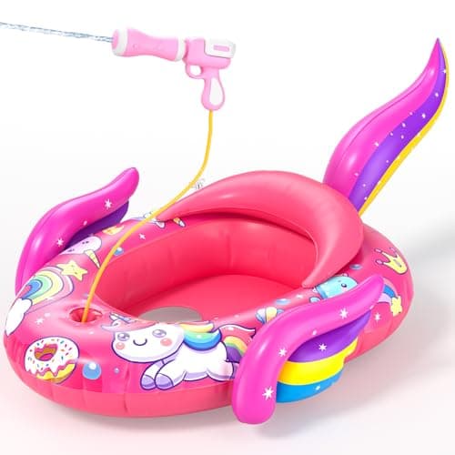Image of ASDGZD Unicorn Kids Pool Floats with Water Gun,Toddler Pool Float Inflatable Ride-on Swimming Pool Toy for Girls Aged 3 4 5 6 7 8 Years,Summer Outdoor Water Pool Games Toys for Girls