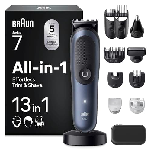 Image of Braun All-in-One Series 7 Grooming Kit, 13in1, ProBlade & AutoSense, 120 Min, SkinGuard & Beard Fading, AquaGrip for Under Water Use, AIO7565, Blue