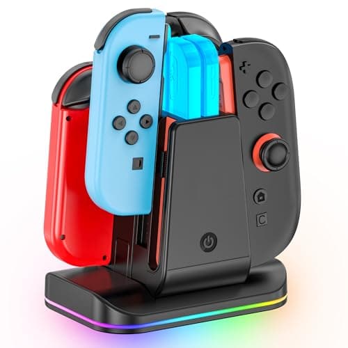 Image of Switch 2 & 1 Controller Charger, 2-in-1 Charging Dock for Nintendo Switch 2025 / OLED/Original Joycons, Fast Charger Station with 9 RGB Modes, for Joy-Con 2/1 Accessories, for Nintendo 64 Console