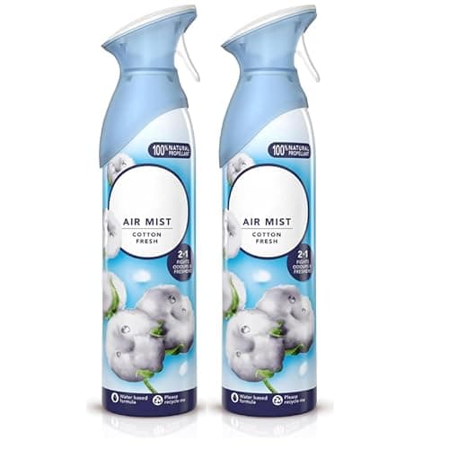 Image of Febreze Air Freshener Spray Cotton Fresh 185ml x2 – Air Mist with OdourClear Technology, 2in1 Odour Eliminator & Room Freshener, Clean Long-Lasting Scent for Fabrics and Rooms, Pet Safe, Non-Flammable